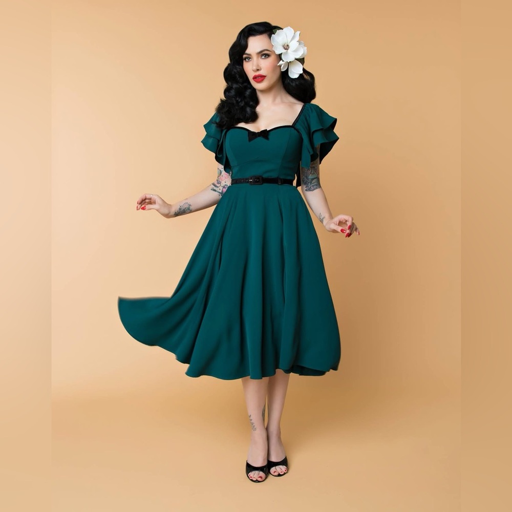 The Micheline Pitt X Unique Vintage Hunter Green Carmelita Swing Dress